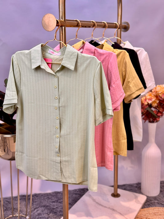 Vertical Rib Textured Collared Shirt