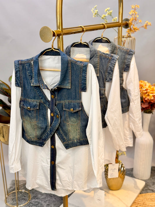Faux Layered Denim Shirt