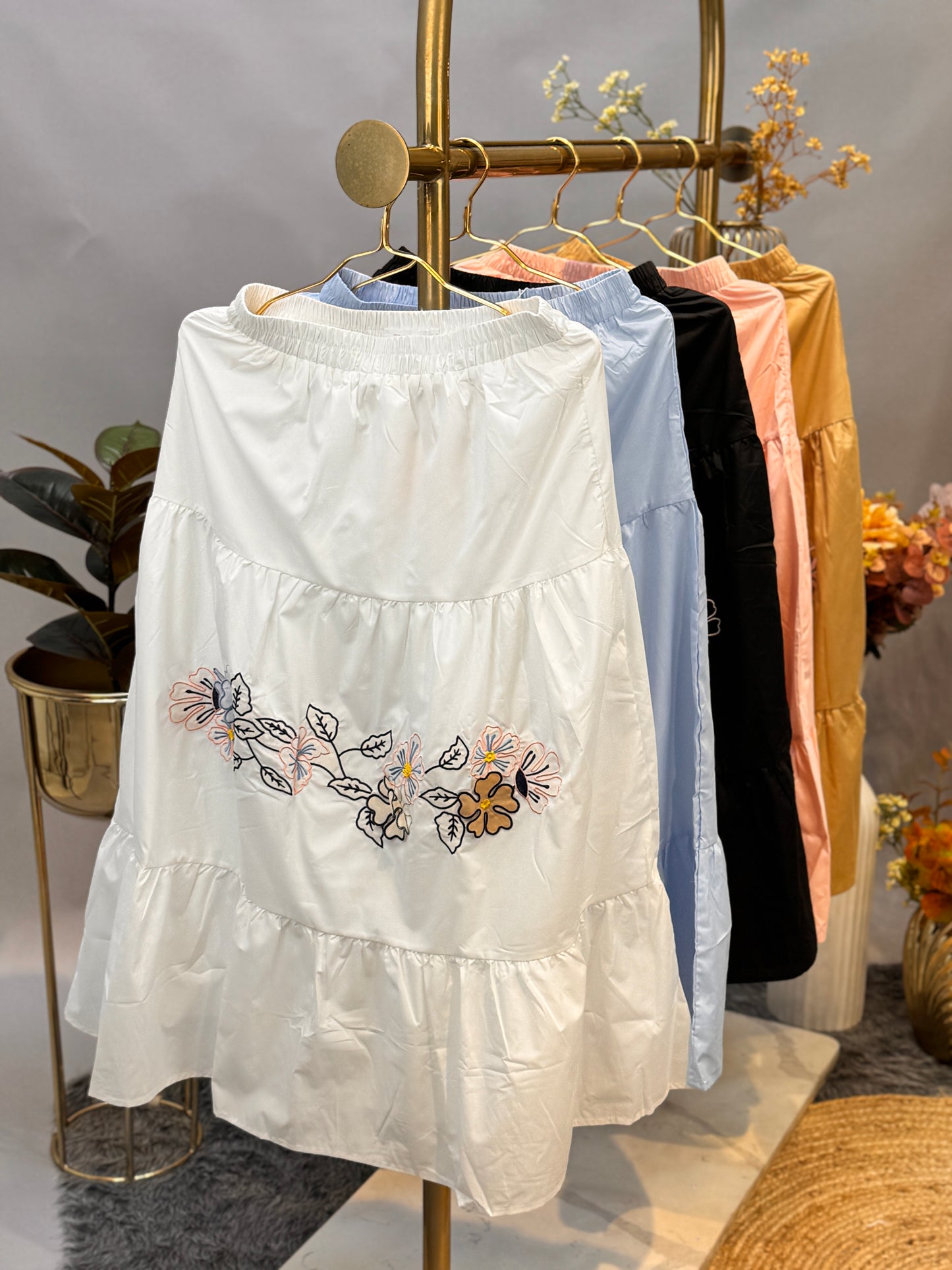 Tiered Embroidered Skirt