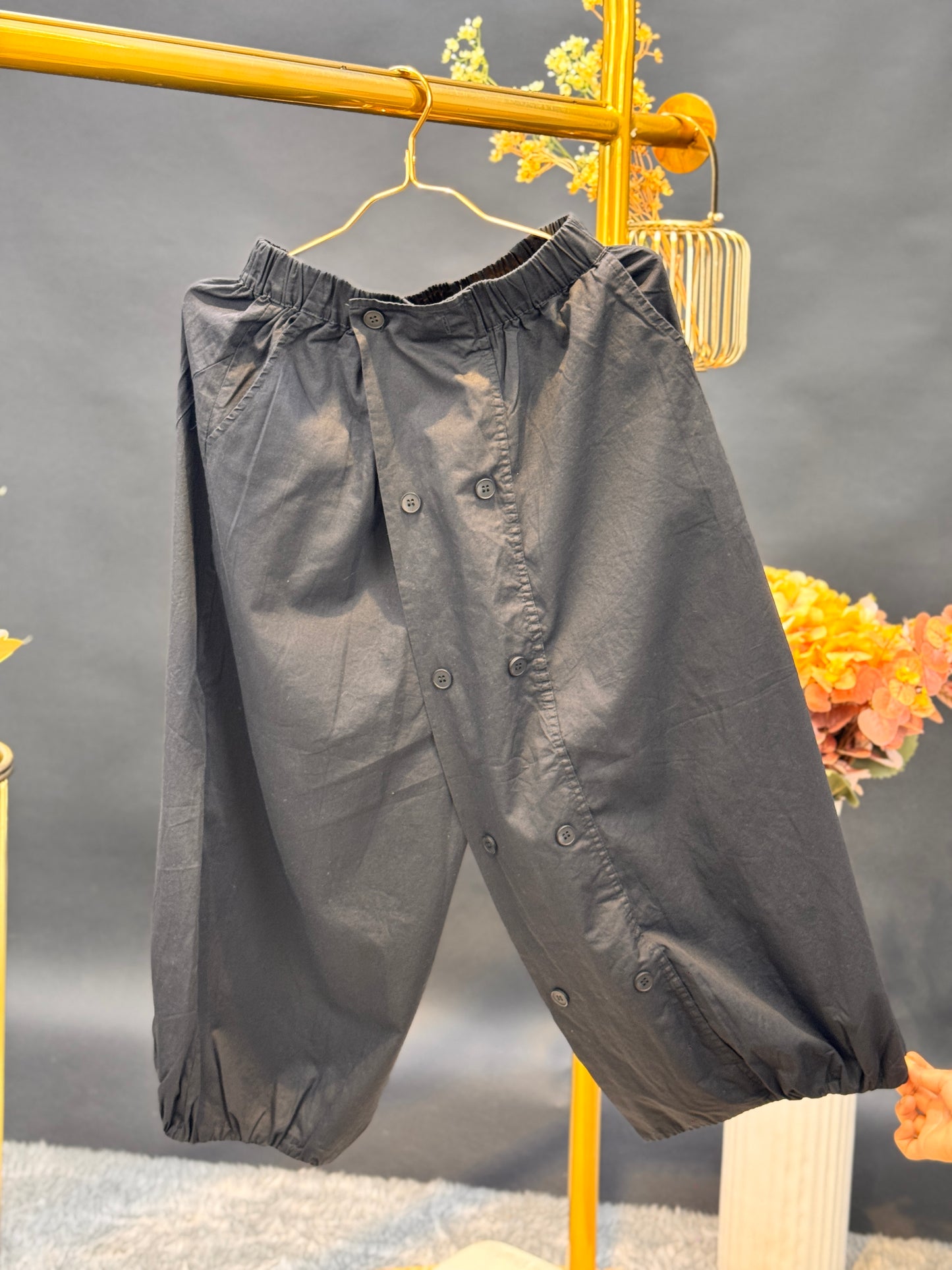 Boho Buttoned Drop-Crotch Pants