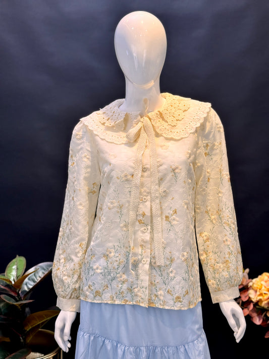 Vintage Floral Lace Collar Blouse
